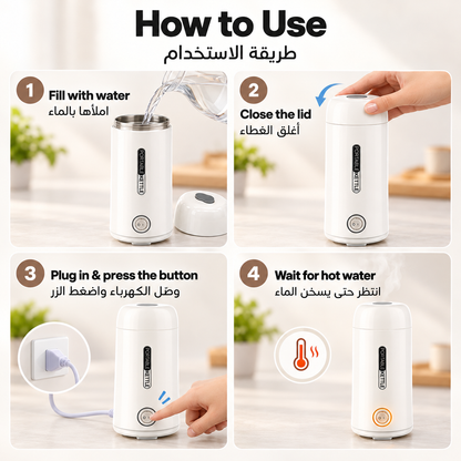 Portable Mini Electric Kettle 400 ml Travel Water Boiler with Fast Heating Function, Compact Hot Water Maker for Tea, Coffee & Milk, Electric Flask for Office, Home, Hotel and Camping