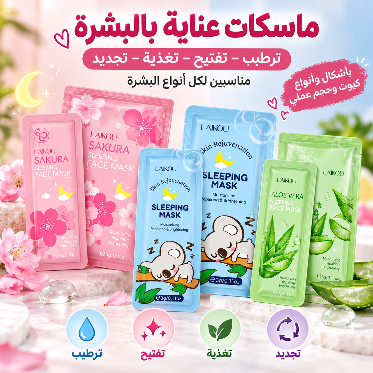 10 Pcs Sleeping Face Mask – Hydrating & Moisturizing Facial Mask ✨