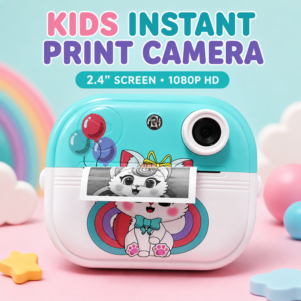 Kids Instant Print Camera with 2.4" Screen, 1080P HD