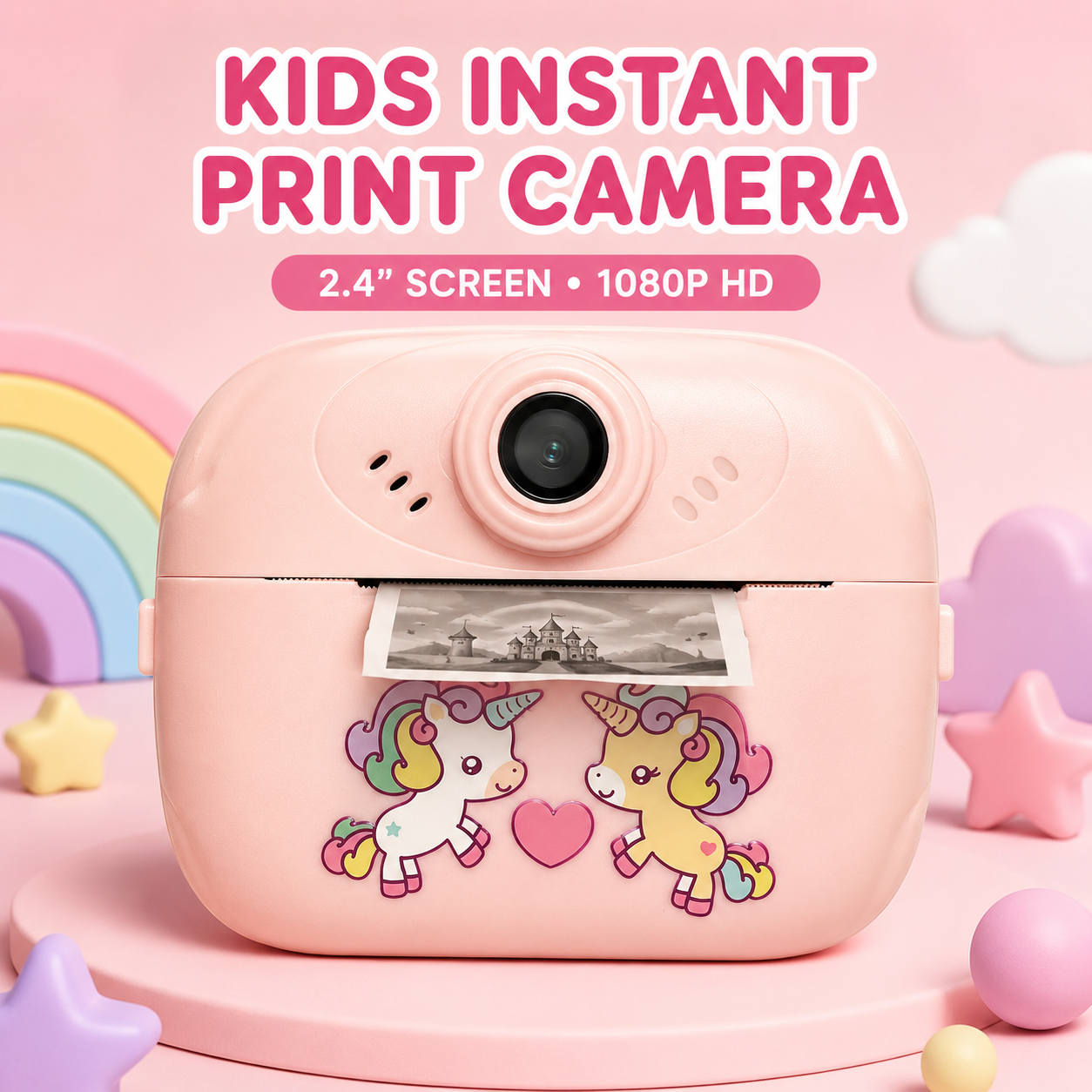Kids Instant Print Camera with 2.4" Screen, 1080P HD