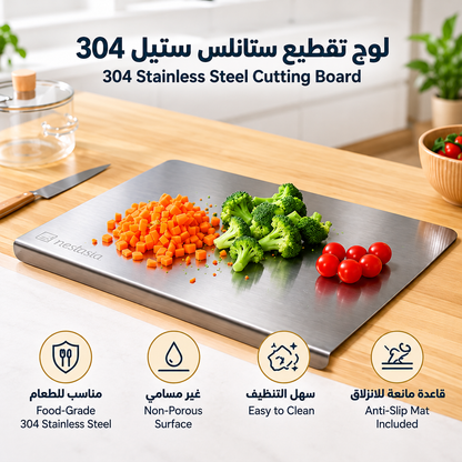 Stainless Steel Cutting Board with Lip for Kitchen, Chopping Boards with Grey Non-slip Mat, Cutting Board with Counter Lip for Meat, Fruits, Vegetables, Bread,Dough