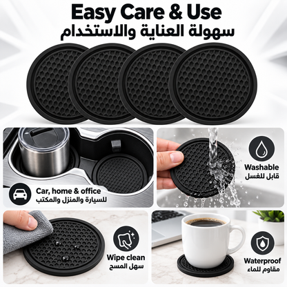 Car Cup Holder Coasters, Non-Slip Pads, Automotive Interior Black