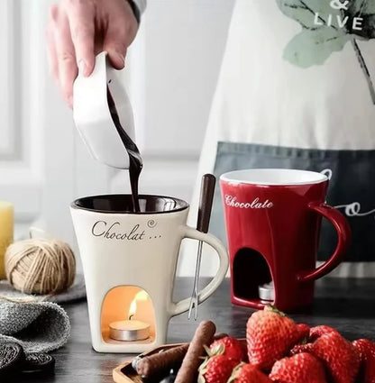 Chocolate Melting Cup with Fork, perfect for melting chocolate and cheese
