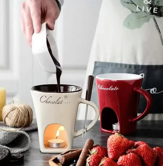 Chocolate Melting Cup with Fork, perfect for melting chocolate and cheese
