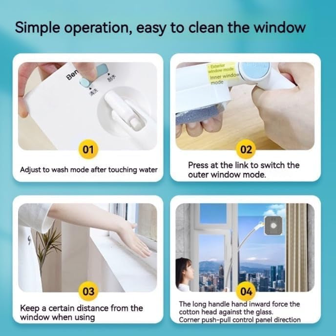 Window Cleaning Tool U Shaped l for External Window Washer with Telescopic Pole, Angle Adjustable Sponge Head and Squeegees