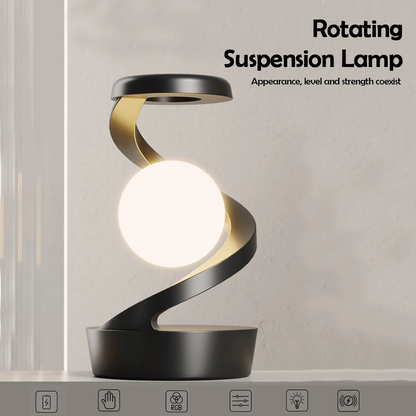 360 Floating RGB Light – Rotating Magnetic Table Lamp with Wireless Charger - Black color