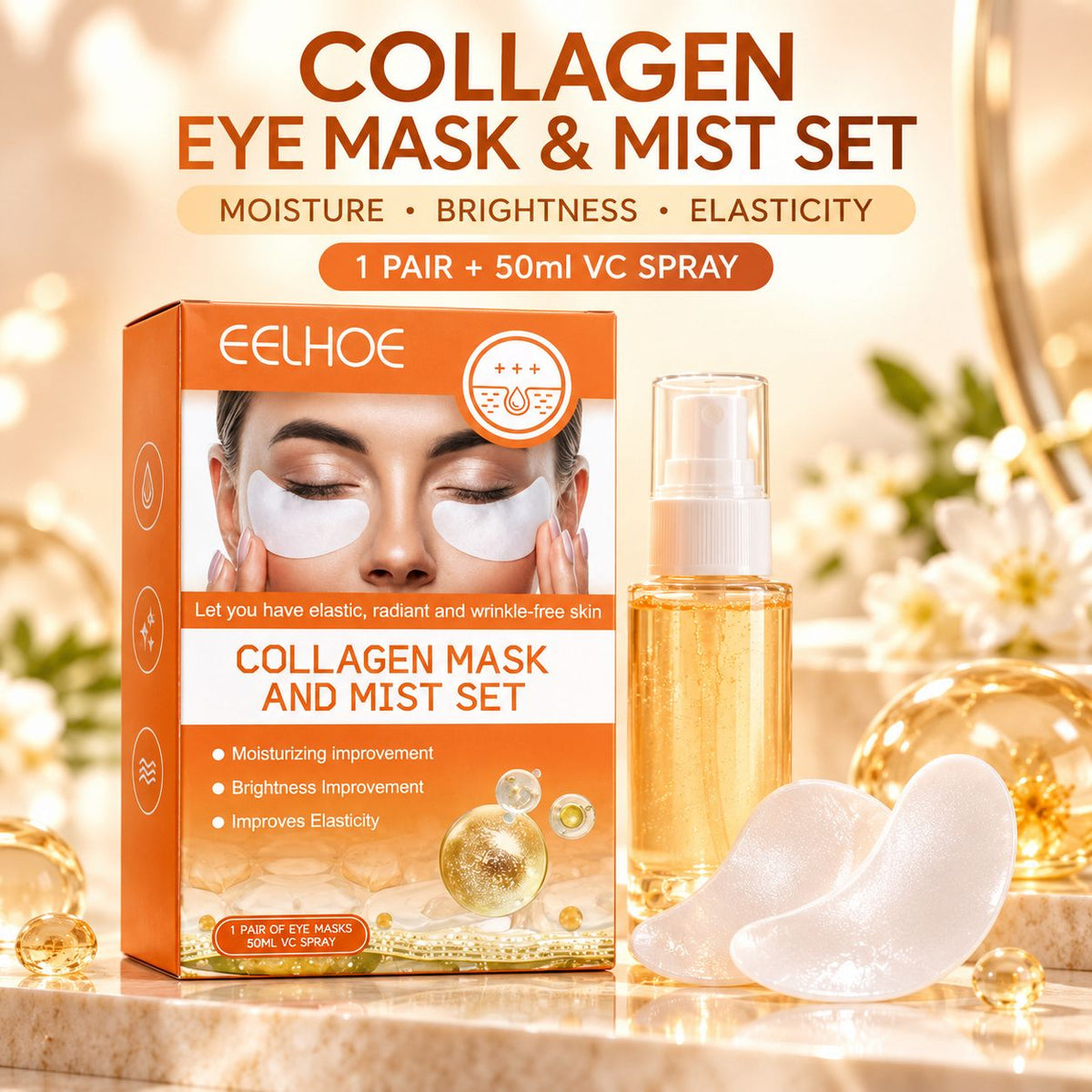 EELHOE Collagen Eye Mask & Vitamin C Mist Set – 1 Pair + 50ml