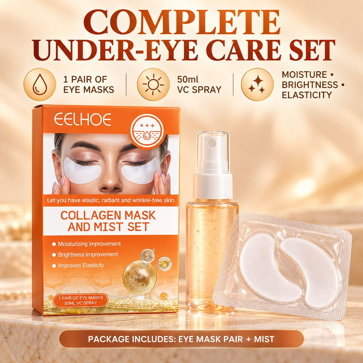 EELHOE Collagen Eye Mask & Vitamin C Mist Set – 1 Pair + 50ml