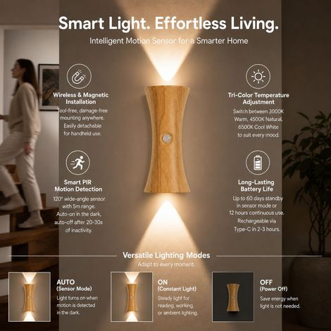 LED Smart Motion Sensor Hourglass-Shaped Wall Light