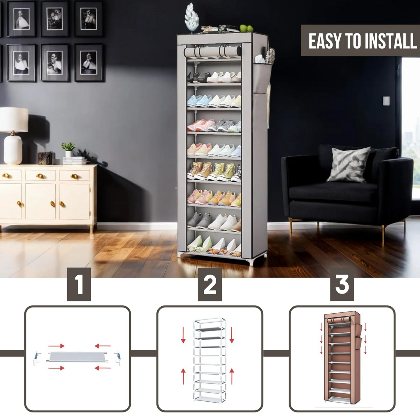 Shoe rack 10 Tier Shoes Rack Organiser with Dustproof Cover