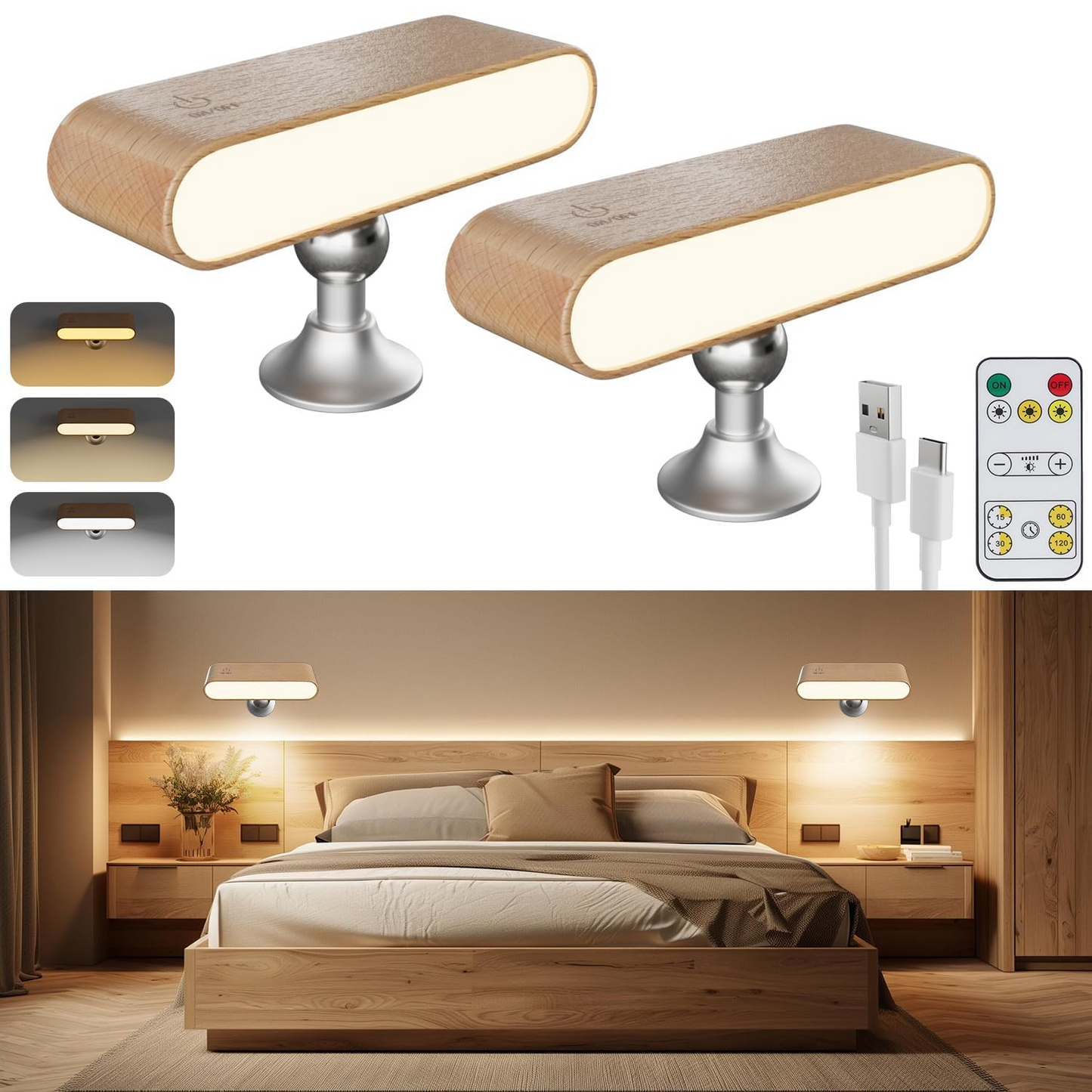 2 Pcs Rechargeable Intelligent Sensing Led Wall Lights