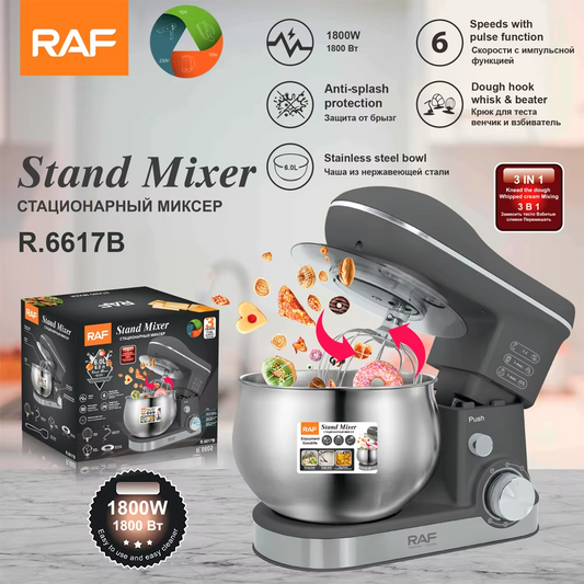 RAF 3 in 1 Stand Mixer 1800w 6L Cake Bread Dough Mixer R6617