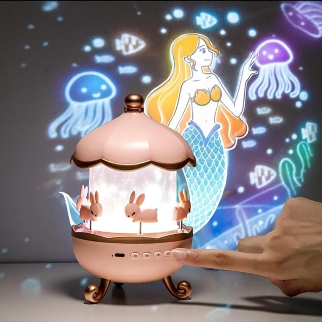 Magical Rotating Bunny Carousel Night Light Projector