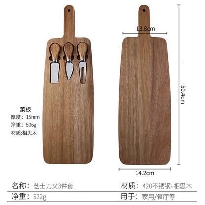 a Wood Cheese Board and Knife Set: Charcuterie Serving Platter for Meat, Cheese, Crackers