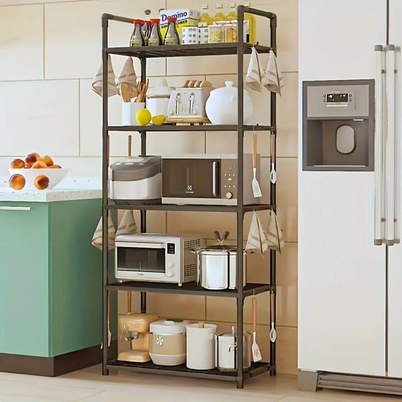 Multifunctional Kitchen Shelf, Microwave Stand Countertop Shelf with Hooks