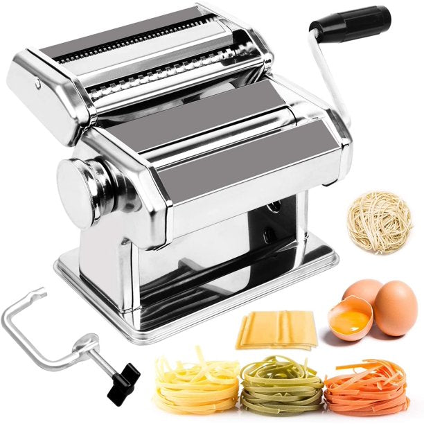 Pasta Maker Machine, Stainless Steel Noodle Spaghetti Machine with 8 Adjustable Thickness Settings Pasta