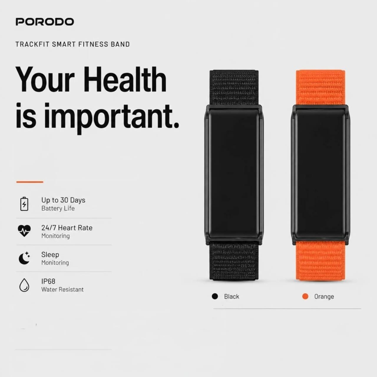 Porodo TrackFit Smart Fitness Bracelet & IP68 Waterproof
